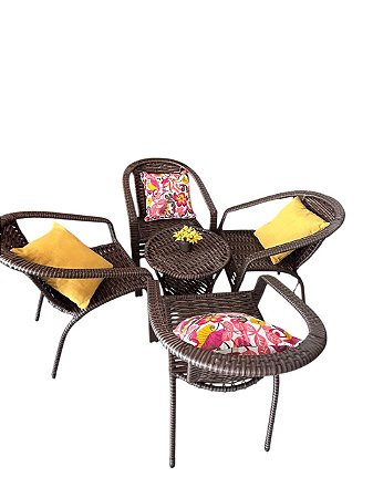 Conjunto Sofia 4 Cadeiras + Mesa De Centro Junco Sintético Cor 3D