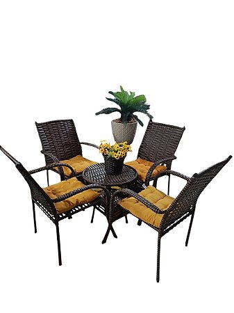 Conjunto Ane 4 Cadeiras + Mesa de Centro Junco Sintético Cor 3D