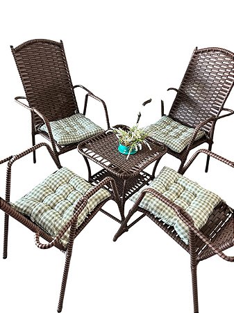 Conjunto 5 pcs 4 Cadeiras e 1 Mesa de Centro Fênix Junco