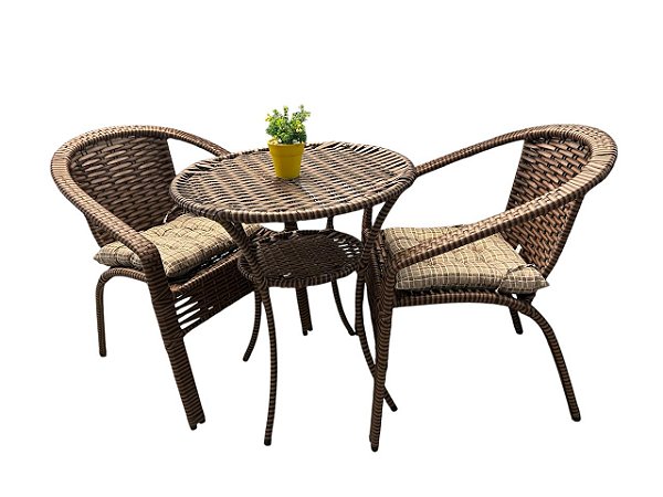 Conjunto Mesa Tropical 3 pcs 2 Cadeiras 1 Mesa Alta