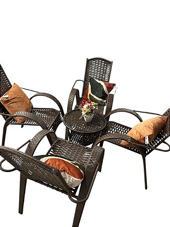 Conjunto Luxo 5 pcs 4 Cadeiras e 1 Mesa Centro Junco