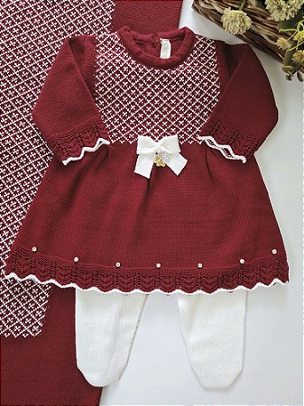 Vestido Tricot Jacquard Pregas Vermelho