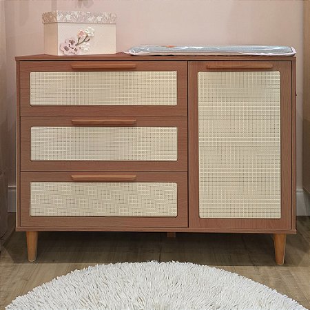 Cômoda Infantil 3 Gavetas com Porta Nogueira
