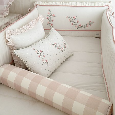 Kit Berço Flores e Xadrez 7 Peças