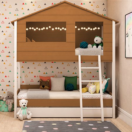 Beliche com Casinha e Cama Auxiliar em Jequitibá