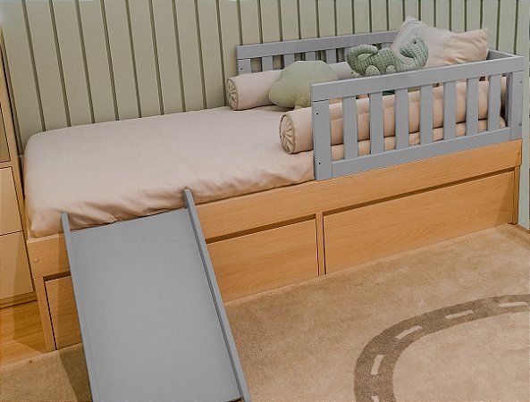 Cama com Gavetas em Madeira Escorrega e Lateral 5 Cores Disponíveis