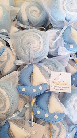 Lembrancinha Pirulito de Toalha com Barquinho