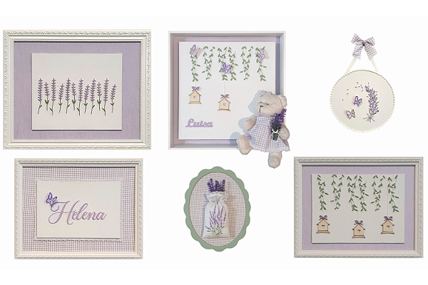Porta Maternidade e Quadros Personalizados Coleção Lavanda (6 Quadros)