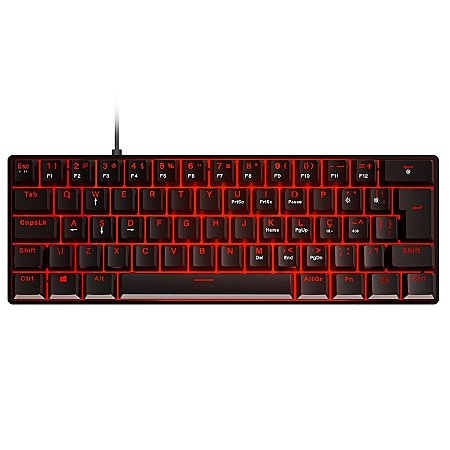 TECLADO MECANICO 60% PCYES ZOT PRETO OUTEMU RED HOTSWAP LED VERMELHO - PZOHRDV - ABNT2