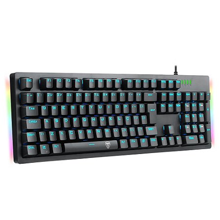 Teclado Mecânico Gamer T-Dagger Bermuda, LED Azul com Underglow Rainbow, Switch Outemu Blue, ABNT2, Preto - T-TGK312-BL