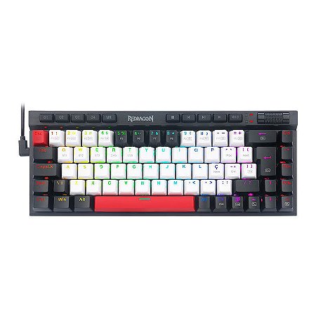 Teclado Mecânico Gamer Redragon Magic Wand Mini Pro, Wireless, Bluetooth, RGB, Switch Brown, ABNT2, Branco Preto e Verme