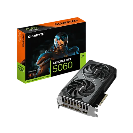 Placa de Vídeo Gigabyte RTX 5060 WINDFORCE OC 8G NVIDIA GeForce, 8GB GDDR7, 128bits, DLSS, Ray Tracing - GV-N5060WF2OC-8