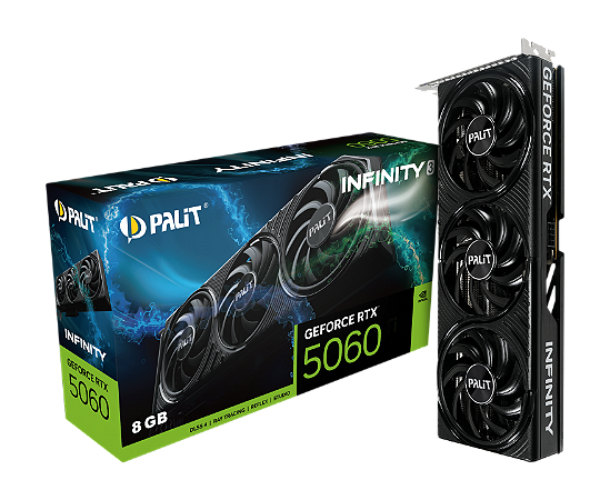 Placa de Vídeo Palit GeForce RTX 5060 Infinity 3 OC NVIDIA GeForce, 8GB GDDR7 128Bits, FP4 e DLSS 4, Ray Tracing - NE750