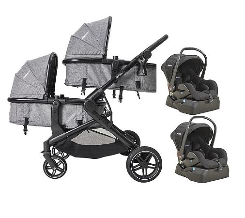 Carrinho Pair para 2 crianças com 2 Bebê Confortos e 2 Bases Veiculares