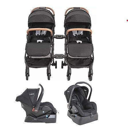 2 Carrinhos Sprint II com 2 Bebê Confortos 2 Bases e com conectores Two