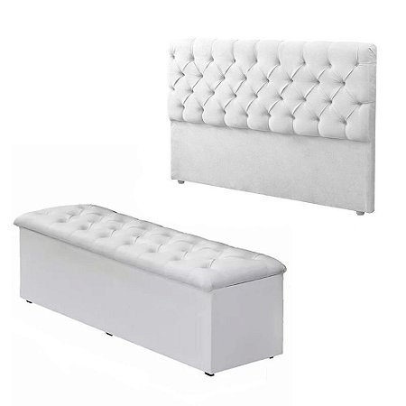 Kit Sapateira Baú + Cabeceira Sonho Queen Corino Branco