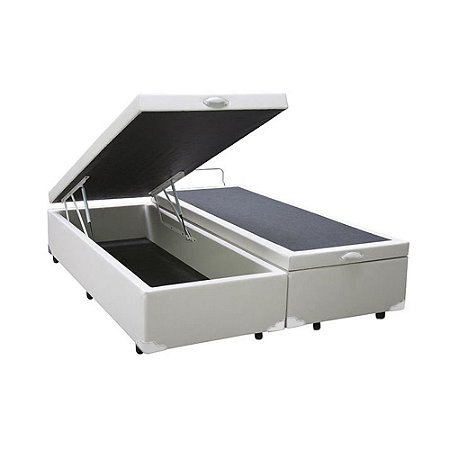 Base Cama Box Baú Bipartido Queen Size Couro Sintético Branco 43x158x198