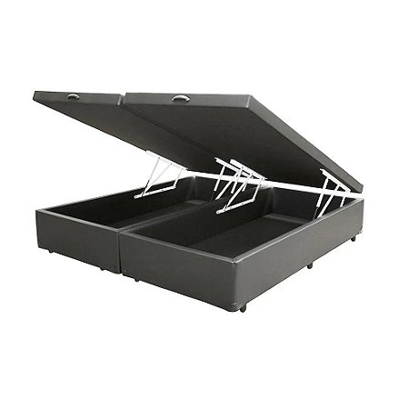 Base Cama Box Baú Blindado Bipartido Casal Couro Sintético Cinza 43x138x188