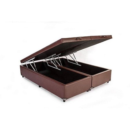 Base Cama Box Baú Blindado Bipartido King Size Couro Sintético Marrom 43x193x203
