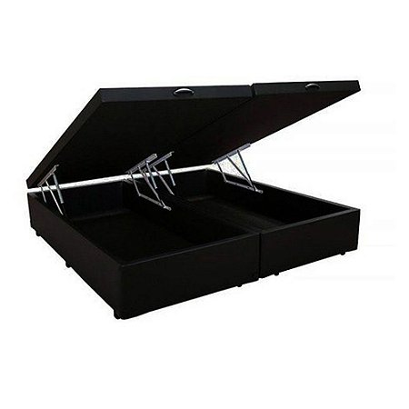Base Cama Box Baú Blindado Bipartido Queen Size Corino Preto 43x158x198