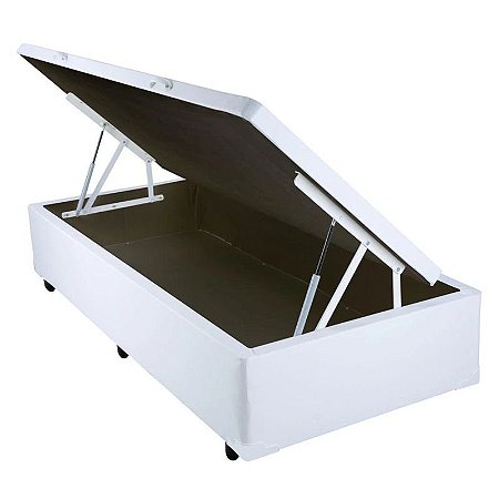 Base Cama Box Baú Blindado Solteiro Couro Sintético Branco 43x88x188