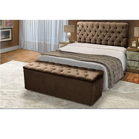 Kit Baú Recamier + Cabeceira Sonho Casal Suede Marrom