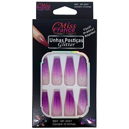 Unhas Postiças Glitter Miss France MF-0557