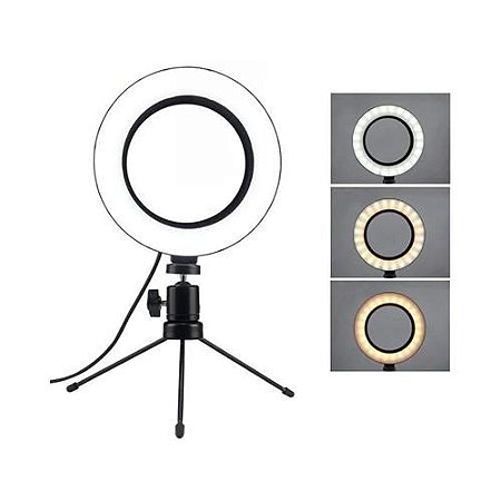 Luz Ring Light 6 Polegadas com Suporte Mini Tripé Caerus CRS-RL01