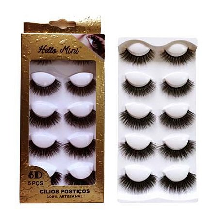 Cílios Postiços 6D com 05 pares Hello Mini CL258-1
