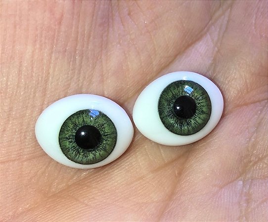 OLHOS - PAR DE OLHOS DE VIDRO OVAL 16'' VERDE- MATERIAL REBORN - TUDO PARA REBORN