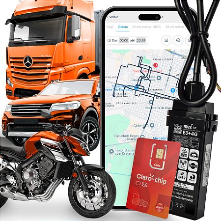 RASTREADOR E3 PLUS 4G + CHIP CLARO + PLATAFORMA COM APP