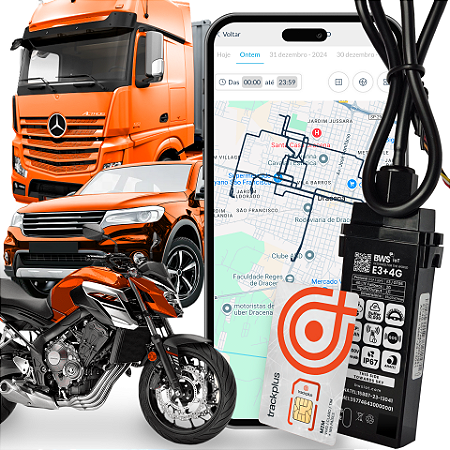 RASTREADOR E3 PLUS 4G + CHIP INTERNACIONAL TRACKPLUS + PLATAFORMA COM APP