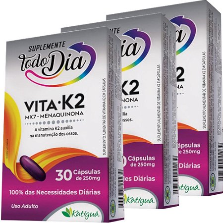 Kit 3 Vitamina K2 MK7 Menaquinona 30 Capsulas Katigua