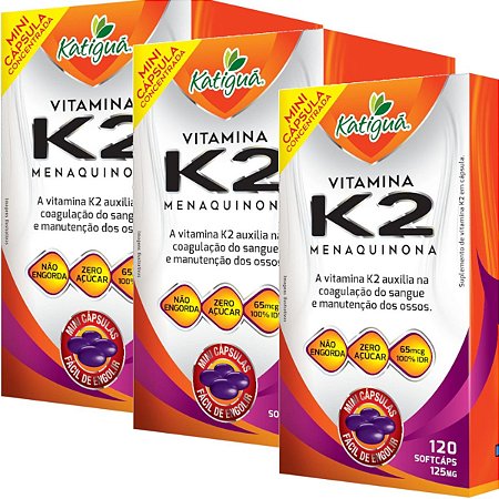 Kit 3 Vitamina K2 Menaquinona 120 Capsulas Minicapsulas Softgel Katigua