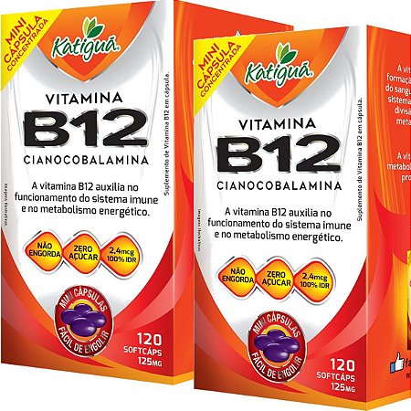 Kit 2 Vitamina B12 Cianocobalamina 120 Capsulas Minicapsulas Softgel Katigua