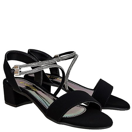 Sandália Preta Salto Médio com Strass • Elegante, Confortável e Moderna
