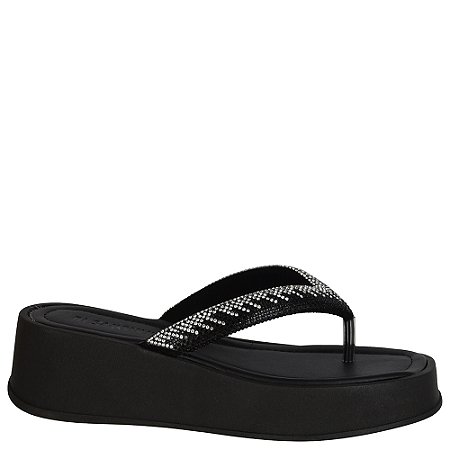 Tamanco Flatform de dedo com strass Preta