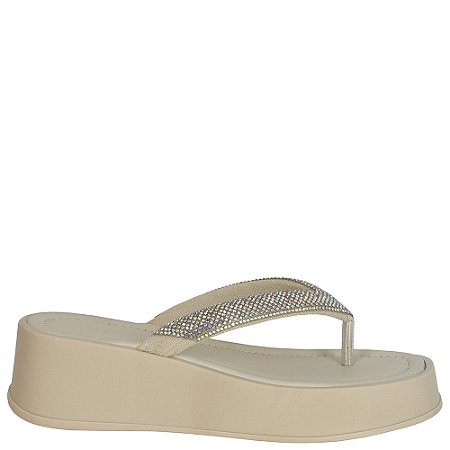 Tamanco Flatform de dedo com strass Bege