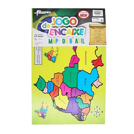 Tabuleiro de Encaixe em Madeira Mapa do Brasil