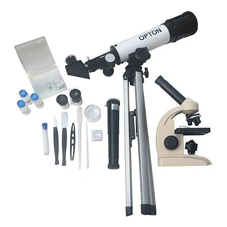 Microscópio 400x E Telescópio 90x Kit Completo