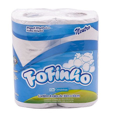 Papel higiênico rolinho 30m folha simples Fofinho com 4