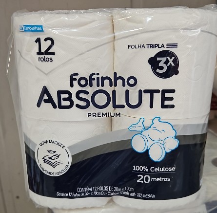 Papel higiênico rolinho 20m folha tripla com 12