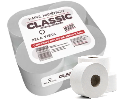 Papel higiênico rolão branco Classic 300m com 8