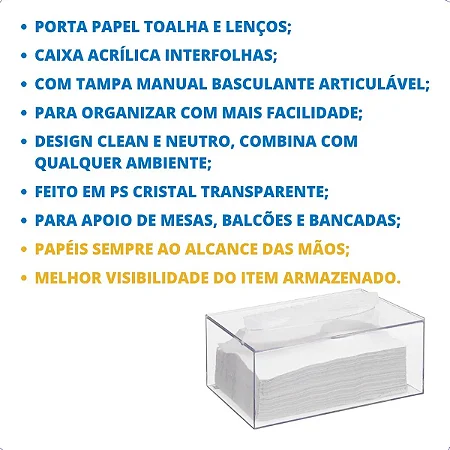 Suporte Interfolha Acrílico Porta Lenço Papel Toalha De Mesa