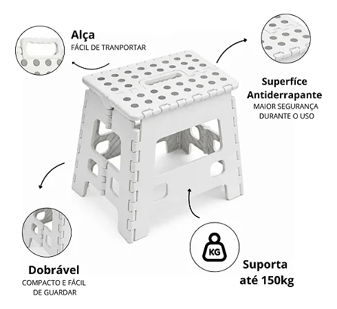 Banqueta Alta Multiuso Dobrável Alça Até 150 Kg Powermaid