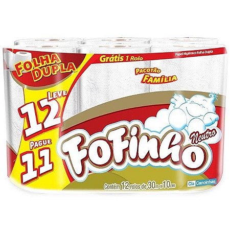 Papel higiênico rolinho 30m folha dupla Fofinho com 12