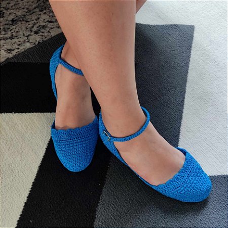 SANDÁLIA DE CROCHÊ, TAMANHO 37, COR-AZUL ROYAL