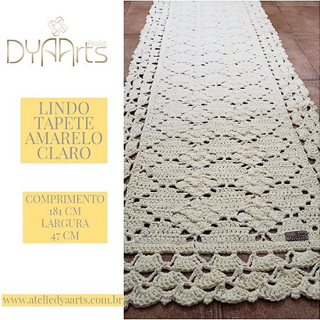 TAPETE ARTESANAL, AMARELO CLARO, 181 CENTIMETROS DE COMPRIMENTO POR 47 CENTIMETROS DE LARGURA