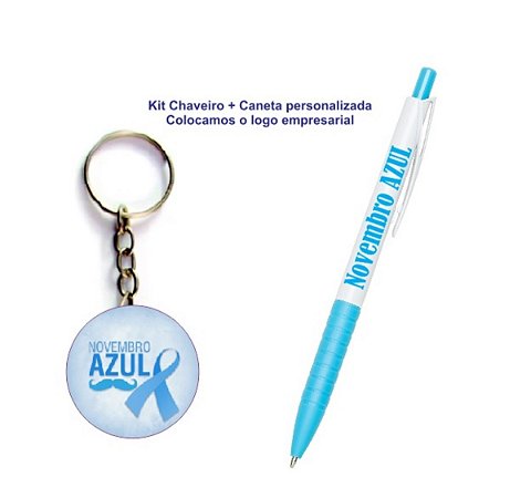 Kit Chaveiro + Caneta Especial Novembro Azul Personalizam ( 15 UNIDADES )