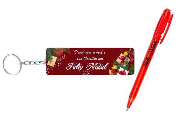Kit Chaveiro personalizado + caneta Natal  (15 UNIDADES )